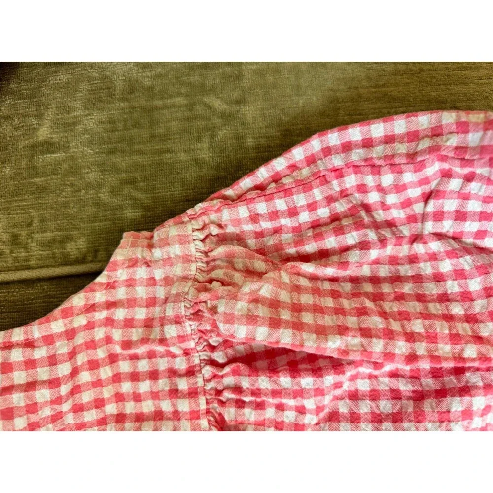 Vintage Oshkosh Bgosh 18 Months Girl Pink Gingham Flower Dress Romper